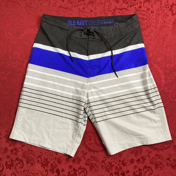 Old Navy California Men 32 BLK Blue Gray Board Shorts Swim Trunks - Picture 1 of 8